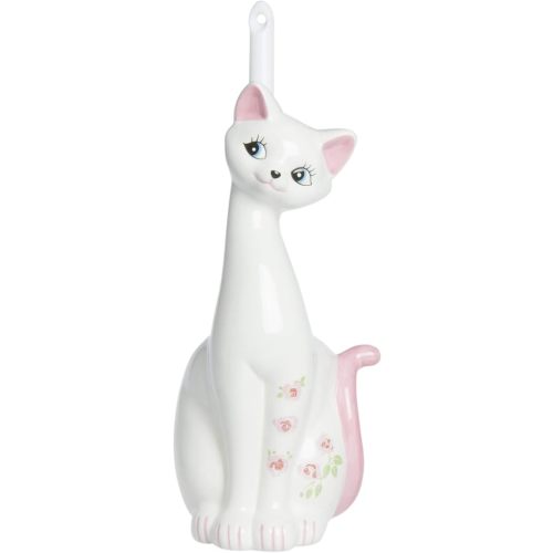Sunart SAN1708 Cute Miscellaneous Goods Lovely Pottery Cat Toilet Brush Stand with Toilet Brush 5.1 inches (13 cm) Width Pink