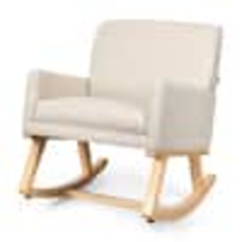 Gymax Mid Century Fabric Lounge Chair Upholstered Accent Armchair Rocking Chair Beige GYM11259