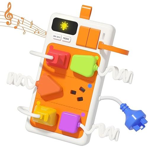 Plug Outlet Busy Board for 1 Year Old, Airplane Car Travel Toys for Baby, Montessori Power Strip Educational Toy with Light & Sounds, Best Gift for Toddlers 1-3