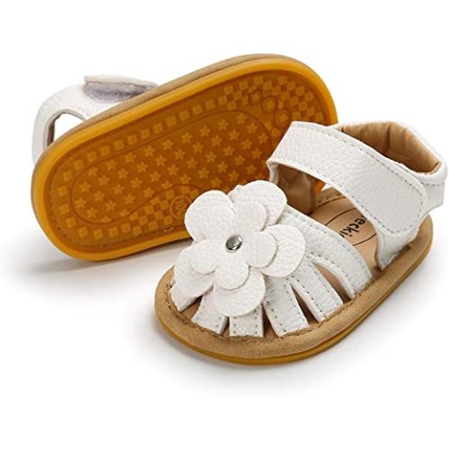 Meckior Baby Toddler Infant Girls PU Leather Soft Open Toe Summer Sandals Flower Princess Flat Shoes