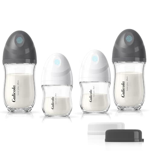 Gulicola Natural Glass Baby Bottles Set 4 Pack, Newborn Boy Breastfeeding Bottles with Slow Flow Nipples, 0 Months+, 3 oz & 5 oz - Black/White