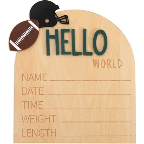 Football Birth Stats Sign Hello World,Hello World Baby Announcement Sign
