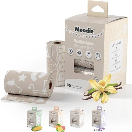 Diaper Disposal Bags (90 BAGS in TOTAL) | VANILLA SCENTED Baby Poop Baggies (6 Refill Rolls 9 x 13in) | Leak Proof Nappy Trash Bag for Quick Changes on the Go
