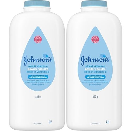 Johnson's Baby Powder, Naturally Derived Cornstarch with Aloe & Vitamin E for Delicate Skin, Hypoallergenic and Free of Parabens, Phthalates, and Dyes for Gentle Baby Skin Care 623g (Pack of 2)