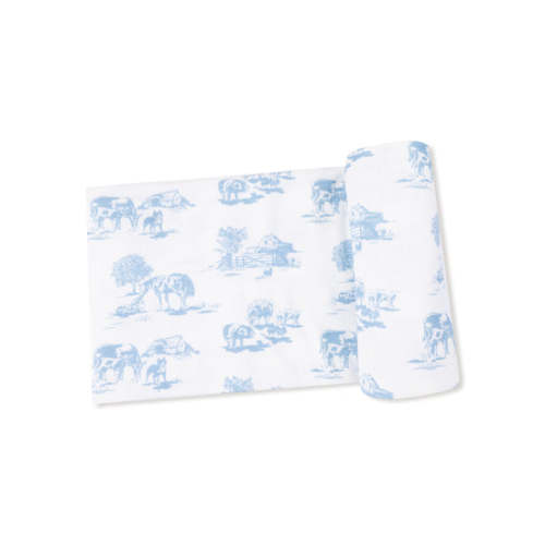 Farm Toile Blue Swaddle Blanket