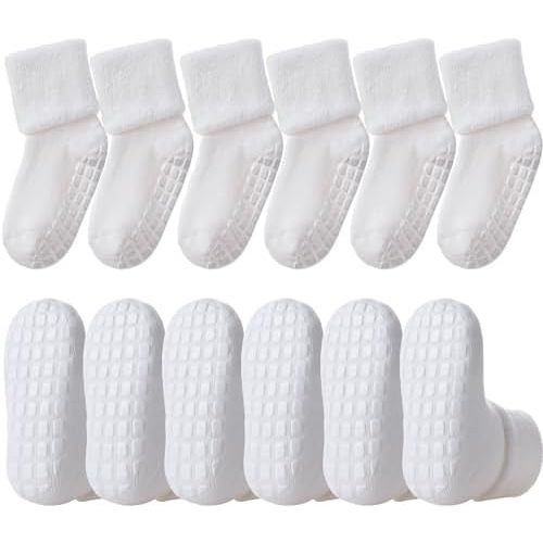 LANLEO Baby Girls Boys Non Slip Socks with Grips Toddler Kids Unisex Warm Thick Cotton Ankle Crew Socks with Grippers