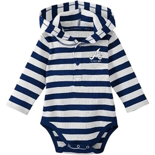 VF Atlanta Braves Long Sleeve Hooded Infant Creeper Bodysuit - Navy/White