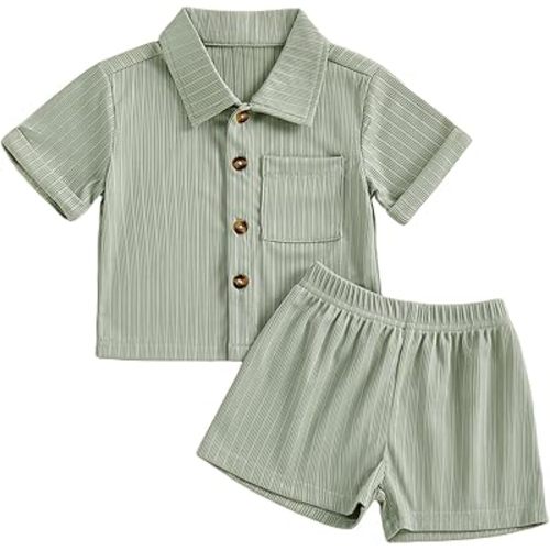 fhutpw Baby Boy Clothes Toddler Infant Leisure Ribbed Button Down Shirt Tops + Shorts Set 2PCS Summer Soft and Smooth Outfit