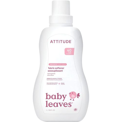 ATTITUDE Baby Fabric Softener, Plant and Mineral-Based Ingredients, HE Compatible, Vegan and Cruelty-free Laundry and Household Products, Unscented, 40 Loads, 33.8 Fl Oz