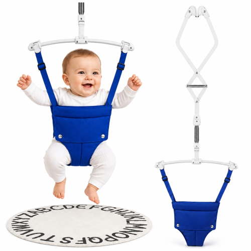 INSMART 2-in-1 Baby Doorway Jumper, Adjustable Baby Bouncer and Walking Harness with Floor Mat for Infants 6-24 Months, Blue