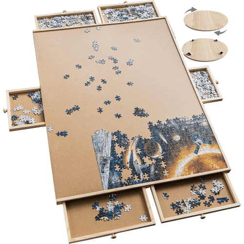 Dazzle Bright 27" x 35"Rotating Puzzle Board with Drawers(hold 1500 pcs puzzles) with 6 Sliding Drawer