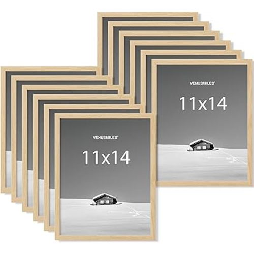 Venusmiles 11x14 inch Picture Frame, 11x14 Photo Frames with 8x10 Removable Mat - High Definition Plexiglass - Vertical and Horizontal Display - Wall Hanging Frame - Oak Color, 12 Pack