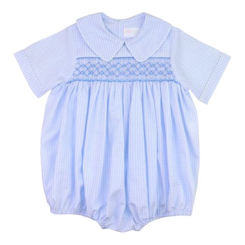 Blue Windowpane Geometric Smocked Bubble – Cecil & Lou