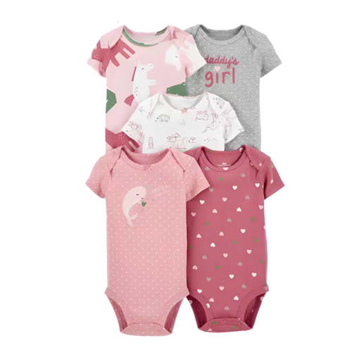 Summer New Baby Short Sleeve Bodysuits Layette 5PCS Sets Cartoon Printed Onesie Leisure Dailywear 3-6 month