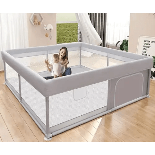 Hiaksedt Baby Playpen 50x50 Inch, Play Pens for Babies and Toddlers | Baby Fence for Indoor & Outdoor, Sturdy Safety Play Yard with Soft Breathable Mesh, Anti-Fall, Grey