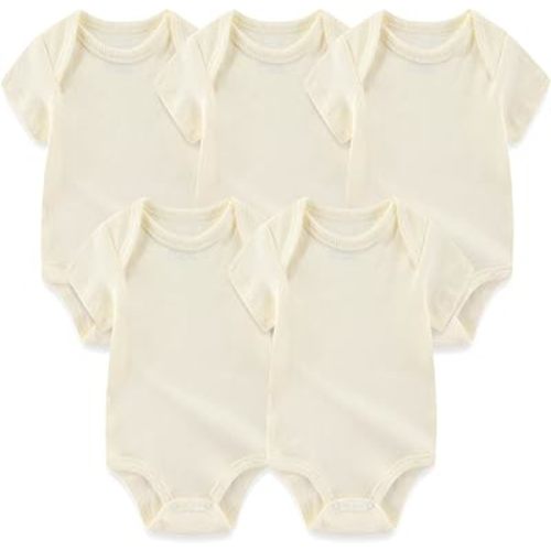 MAMIMAKA Newborn Baby Short Sleeve Bodysuit Cotton One-Piece Baby Clothes 5-Pack, 0-12 Months