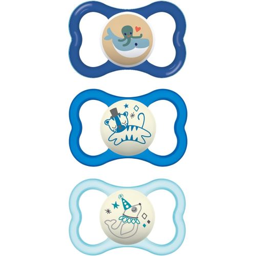 MAM Air Night & Day Baby Pacifier, for Sensitive Skin, Glows in The Dark, 3 Pack, 6-16 Months, Boy
