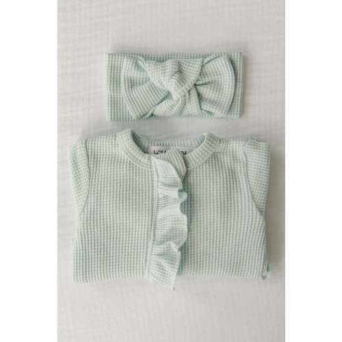 Organic Waffle Knit Ruffled Footie With Bow