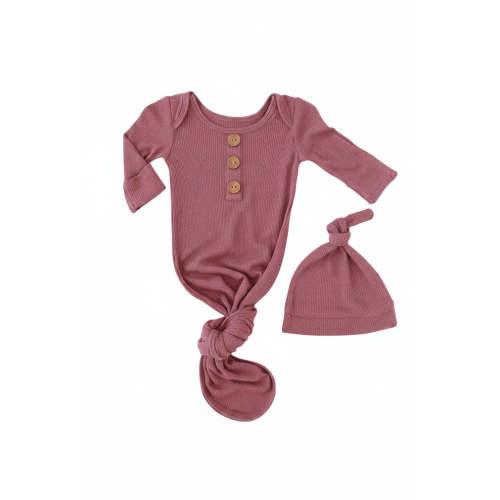 Boysenberry Bamboo Waffle Newborn Baby Knot Gown & Hat Set