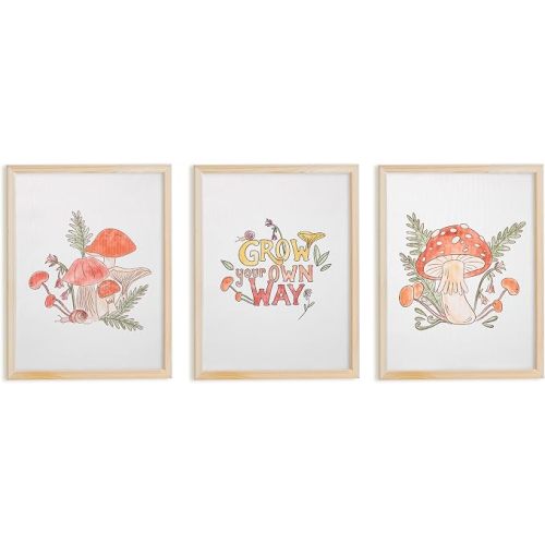 Minimalistx Mushroom Nursery Wall Art Set of 3 (Unframed) 16”x12” Canvas Prints – Cottagecore Nursery Decor, Woodland Forest Nursery Wall Decor, Mushroom Wall Art for Baby Room & Kids Room