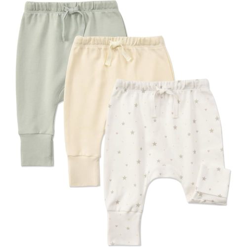 Aablexema 3-Pack Organic Cotton Baby Jogger Pants with Fold-Over Foot Cuffs