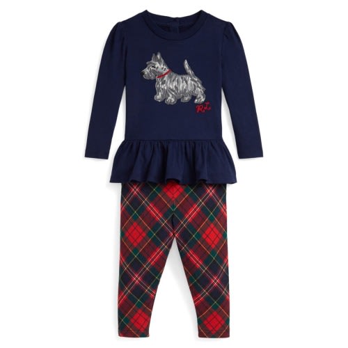 Graphic Jersey T-Shirt & Plaid Leggings Set