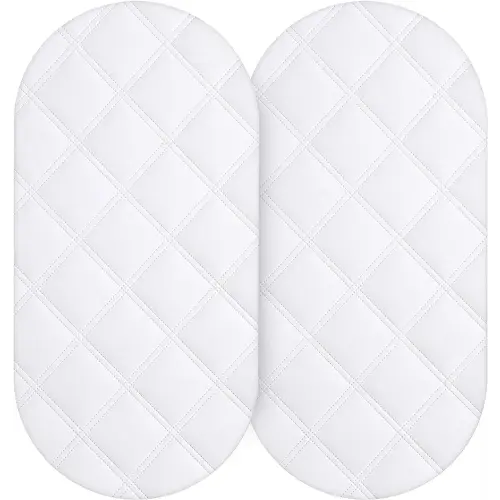 Yoofoss Waterproof Bassinet Mattress Pad Cover 2 Pack Fit for Hourglass/Oval Bassinet Mattress, Baby Bassinet Mattress Protector for Boys and Girls 32X16in White