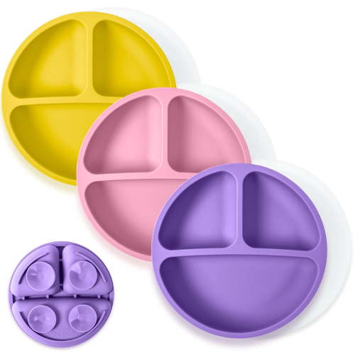WeeSprout, Suction Plates, 3-Pk, Silicone, with Lids