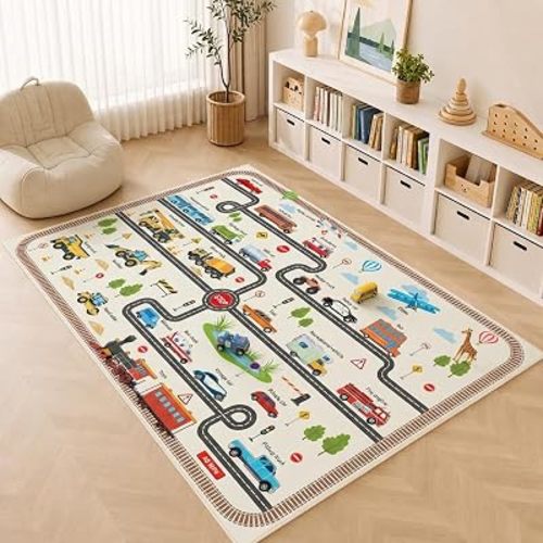 5'x7' Car Rug for Kids, Road Rug for Boys Bedroom, Non Slip Kids Area Rug