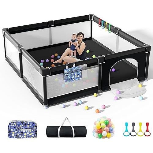 LUTIKIANG Playpen, 79" X 71" Extra Large Playpen, Play Pen for Babies and Toddlers, Kids Play Pen, Sturdy Safety Play Yard, Baby Fence with gate, Play Pin for Toddler (Black)