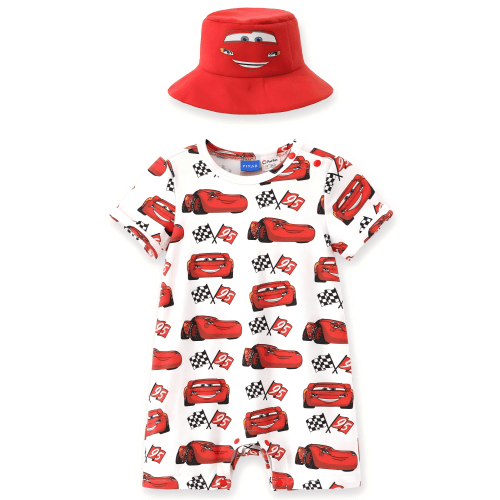 Disney Pixar Cars Baby Boys Lightning McQueen Romper and Bucket Hat Gift Sets Newborn to Infant