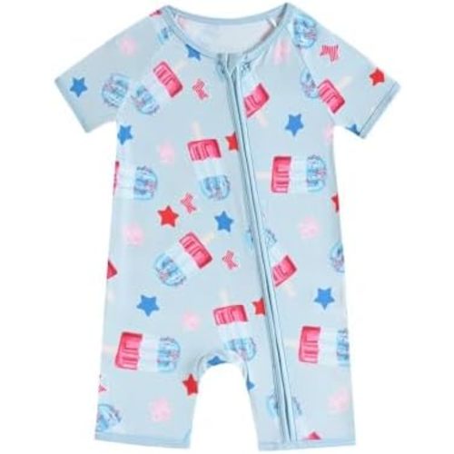 MOSSRIVER Bamboo Viscose Baby Romper Short Sleeve One Piece Footless Jumpsuit with Zipper Boys Girls Outfits