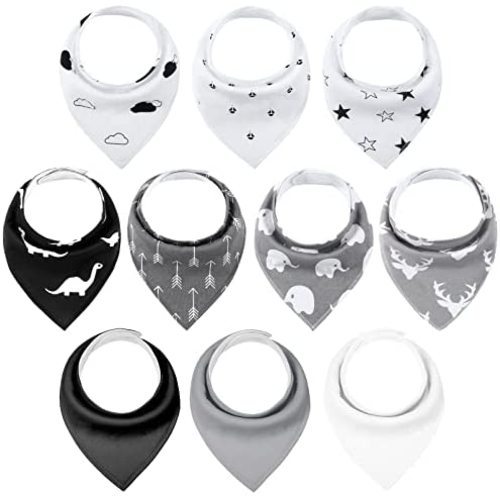 Yoofoss Baby Bibs 10 Pack Soft and Absorbent Baby Bandana Drool Bibs for Boys Girls (Black&White, 0-36 Months)