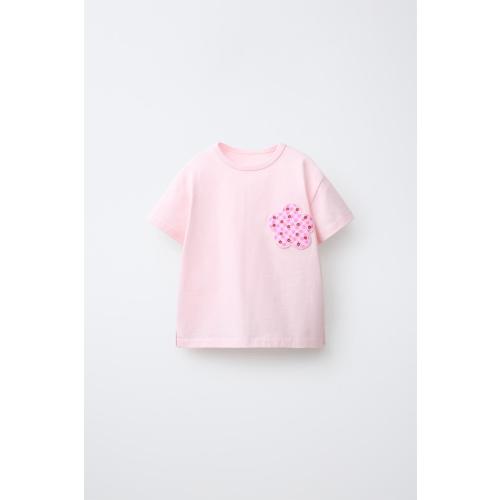 FLOWER APPLIQUÉ T-SHIRT - Pink | ZARA United States
