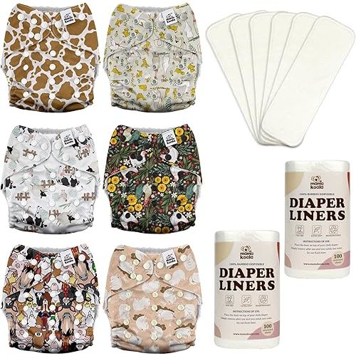 Mama Koala 3.0 Baby Cloth Diapers with 6 Inserts Bundle, with 2 Rolls Disposable Natural Liners