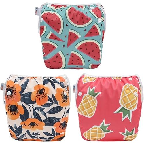 ALVABABY Large Cloth Swim Diaper 3pcs Baby/Toddler/Infant Snap Reusable Adjustable Swimming Diaper Baby Boy and Girl 3ZSWY66A
