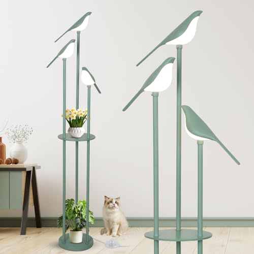 Bird Floor Lamp for Bedroom, Green Standing Lamps for Living Room, Corner Tall Lamp with Table, 3-Lights Vintage Floor Lamp, Modern Stand Up Lamp for Office, Girls Room, Unique Bird Lamps
