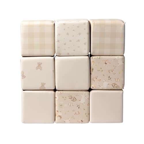 Kidkii 9 Piece Mini Builder Cubes, Soft Foam Stackable Blocks, Beige | Indoor Play Building Activity Toy Set for Babies and Kids