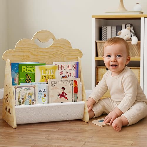 Wood Kids Bookshelf, Montessori Bookshelf,Suitable Kids Rooms, Nursery & Classroom, Toddler Book Rack, Nursery Book Shelves, Kids Bookcase, The Perfect Nursery Organizer