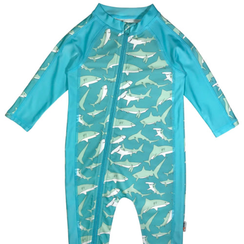 Sunsuit - Long Sleeve Romper Swimsuit | "Deep Blue Sharks"