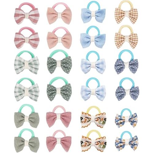 JESSCAT 24PCS Baby Hair Ties with Bows, 12 Multicolor Soft Elastic Bands (2.5cm), No-Crease Ponytail Holders for Infants, Toddlers & Kids, Color 1