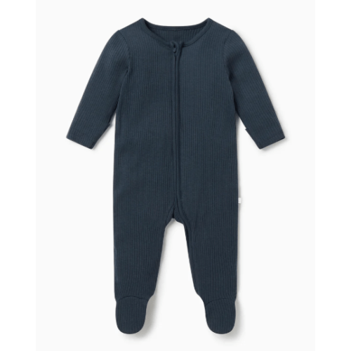 Ribbed Clever Zip Footed Baby Pajamas Ribbed Blue / Newborn