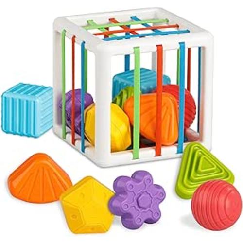 Montessori Toys for 1 Year Old, Cube & 6 Sensory Shape Blocks, Baby Toys 12-18 Months, Developmental Infant Birthday Gifts for Learning Toddler Age 1 2 3