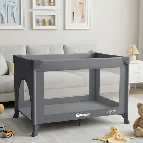 Baby Playard, Portable Travel Crib,Baby Playpen - Baby Safe Folding Travel Bed w/Mattress, Breathable Mesh | Compact Lightweight Baby Bed for Babies & Toddlers (Grey)