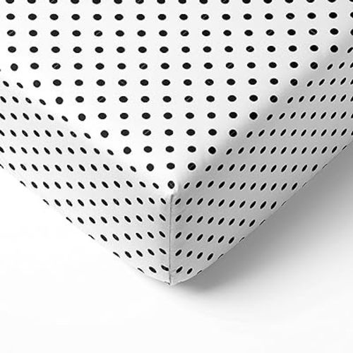 Bacati - Black Pin Dots Crib Fitted Sheet 100 Percent Cotton for US Standard Crib/Toddler Bed