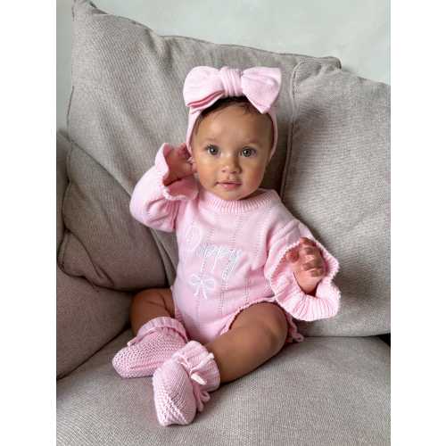 Personalised Knit Baby Frill Romper, 100% Cotton, Embroidery, Baby Outfit, Knitwear, Baby Annoucement, Milestone, Keepsake
