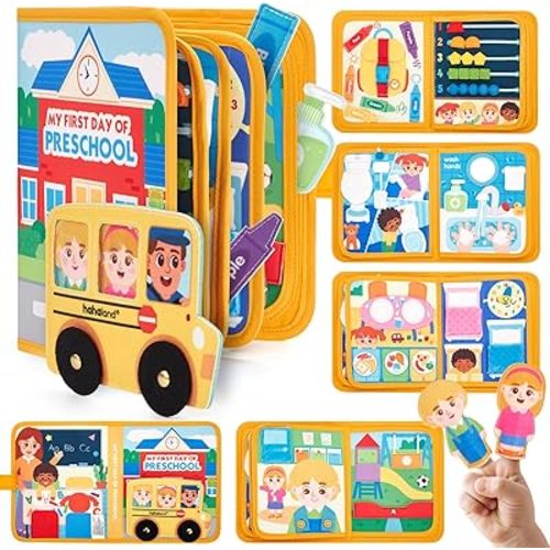 hahaland Busy Book Preschool Learning Activities - First Day of School Gifts Busy Board for Toddlers 1-4, Montessori Toys 2 Year Old Boy Girl Birthday Gift Preschool Must Haves Activity Books Ages 2-4