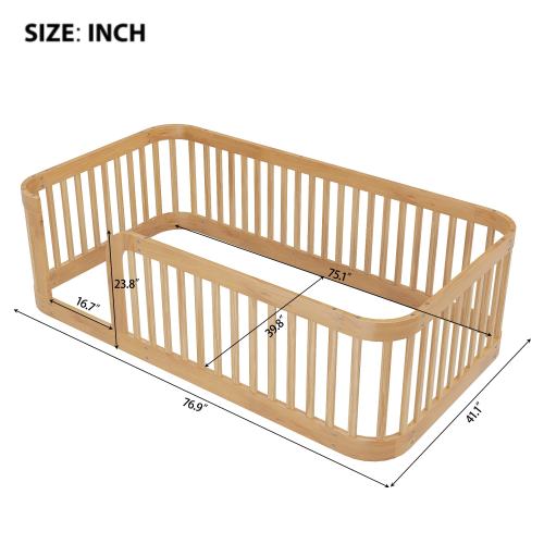 Enchanting Wood Twin Size Floor Bed Frame with Protective Fence by Harper & Bright Designs