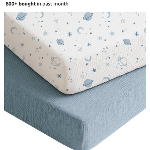 Konssy Muslin Crib Sheets for Boys, Soft Cotton Neutral Baby Sheets for Standard Crib Mattress 2 Pack, 52"x28" (Star,Blue)