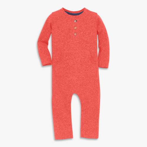 Baby heathered henley romper - Strawberry / 0-3
